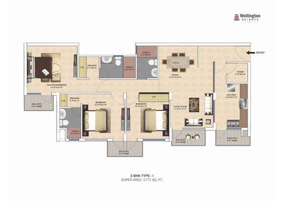Image of 1771 Sq.ft 3 BHK Apartment / Flat for sale in TDI Wellington Heights Extension, Sector 117, Mohali for Rs. 12790000