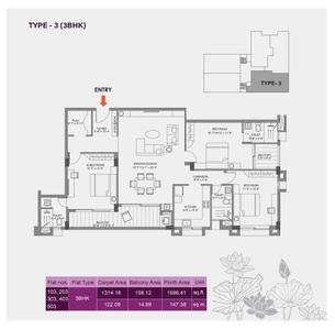Image of 1880 Sq.ft 3 BHK Apartment / Flat for sale in Kapis Lotus Crystal, Chandrasekharpur, Bhubaneswar for Rs. 15000000