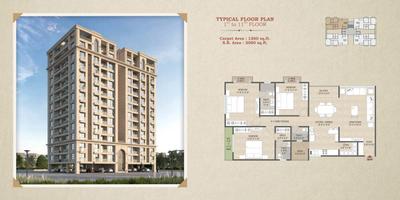 Image of 1360 Sq.ft 3 BHK Apartment / Flat for sale in Shree Red Coral Hamptons, New Gotri, Vadodara for Rs. 7500000