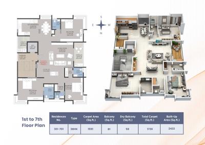 Image of 2422 Sq.ft 3 BHK Apartment / Flat for sale in GDK Auram, Ravet, Pune for Rs. 18100000