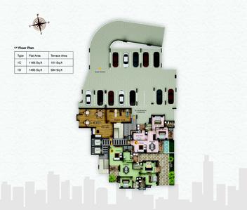 Image of 1490 Sq.ft 3 BHK Apartment / Flat for sale in Olive Ourania, Edappally, Kochi for Rs. 12500000