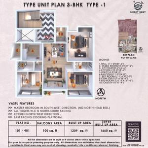 Image of 1624 Sq.ft 3 BHK Apartment / Flat for sale in Highfield Smart Nest, Patia, Bhubaneswar for Rs. 11800000