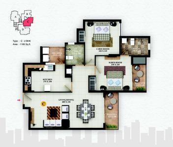 Image of 1490 Sq.ft 3 BHK Apartment / Flat for sale in Olive Ourania, Edappally, Kochi for Rs. 12500000