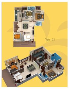 Image of 1200 Sq.ft 3 BHK Apartment / Flat for sale in Ms Agrawal Sagar Golden Palm, Bagmugaliya, Bhopal for Rs. 2950000