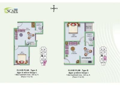Image of 1405 Sq.ft 3 BHK Apartment / Flat for sale in Asset E Scape, Kakkanad, Kochi for Rs. 6500000