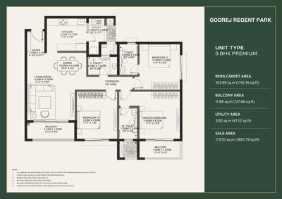 Image of 1246 Sq.ft 2 BHK Apartment / Flat for sale in Godrej Regent Park, Kadagrahara, Bengaluru for Rs. 12400000