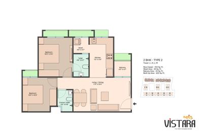 Image of 1080 Sq.ft 2 BHK Apartment / Flat for sale in Saanvi Aarambh Vistara, Chandlodia, Ahmedabad for Rs. 5700000