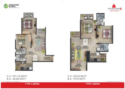 Image of 670 Sq.ft 2 BHK Apartment / Flat for sale in Signature Global The Millennia 2, Sector 37C, Gurgaon for Rs. 6950000