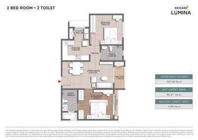 Image of 1400 Sq.ft 3 BHK Apartment / Flat for sale in Brigade Lumina, Bagalakunte, Bengaluru for Rs. 17900000