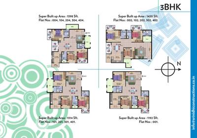 Image of 1420 Sq.ft 3 BHK Apartment / Flat for sale in Srinidhi Aashritha, Amrutahalli, Bengaluru for Rs. 8800000