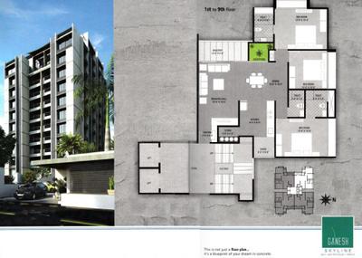 Image of 1710 Sq.ft 3 BHK Apartment / Flat for sale in Ganesh Skyline 2, Gota, Ahmedabad for Rs. 7200000