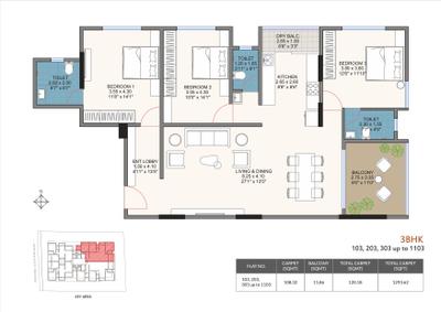 Image of 1850 Sq.ft 3 BHK Apartment / Flat for sale in The Nest Anamay, Kothrud, Pune for Rs. 25500000