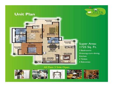 Image of 1500 Sq.ft 3 BHK Apartment / Flat for sale in Keltech Golf Vista, Crossings Republik, Ghaziabad for Rs. 12000000