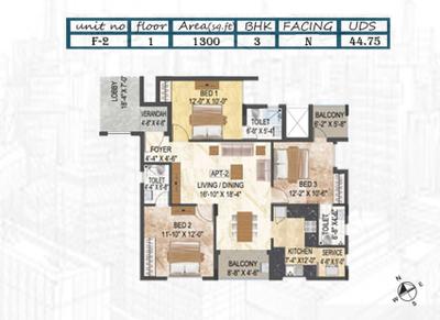 Image of 1300 Sq.ft 3 BHK Apartment / Flat for sale in Stepspace Classic Apartments, Anna Nagar West, Chennai for Rs. 22000000
