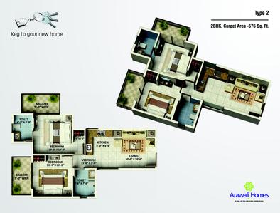 Image of 800 Sq.ft 3 BHK Apartment / Flat for sale in GLS Arawali Homes 2, Sector 4, Sohna for Rs. 6600000