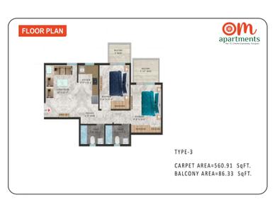 Image of 571 Sq.ft 2 BHK Apartment / Flat for sale in Pareena Om Apartments, Sector 112, Gurgaon for Rs. 8000000