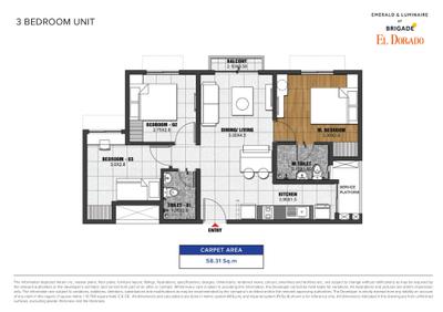 Image of 1382 Sq.ft 3 BHK Apartment / Flat for sale in Brigade Emerald And Luminaire Block At Brigade El Dorado, Gummanahalli, Bengaluru for Rs. 13500000