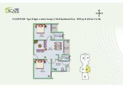 Image of 1405 Sq.ft 3 BHK Apartment / Flat for sale in Asset E Scape, Kakkanad, Kochi for Rs. 6500000