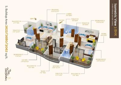 Image of 2622 Sq.ft 3 BHK Apartment / Flat for sale in JVD Devdarshan, Bhicholi Mardana, Indore for Rs. 19140600