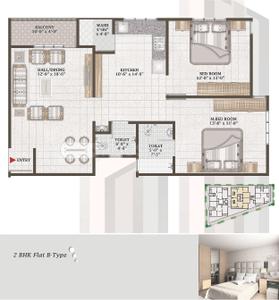 Image of 1000 Sq.ft 3 BHK Apartment / Flat for sale in SB Eshanya Habitat, New Gotri, Vadodara for Rs. 4200000