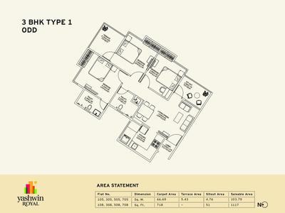Image of 1152 Sq.ft 3 BHK Apartment / Flat for sale in VJ Yashwin Royal, Vadgaon Budruk, Pune for Rs. 11500000