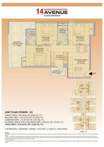 Image of 949 Sq.ft 2.5 BHK Apartment / Flat for sale in  Gaur City 2 12th Avenue, Noida Extension, Greater Noida for Rs. 8800000
