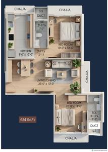 Image of 675 Sq.ft 2 BHK Apartment / Flat for sale in The Green Alfa CHS, Borivali West, Mumbai for Rs. 19400000