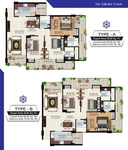 Image of 1600 Sq.ft 3 BHK Apartment / Flat for sale in The Solitaire Crown, Majra, Dehradun for Rs. 12500000