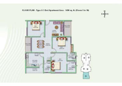 Image of 1405 Sq.ft 3 BHK Apartment / Flat for sale in Asset E Scape, Kakkanad, Kochi for Rs. 6500000