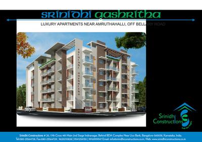 Image of 1420 Sq.ft 3 BHK Apartment / Flat for sale in Srinidhi Aashritha, Amrutahalli, Bengaluru for Rs. 8800000