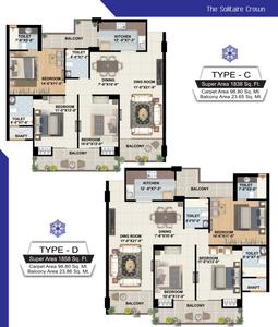 Image of 1600 Sq.ft 3 BHK Apartment / Flat for sale in The Solitaire Crown, Majra, Dehradun for Rs. 12500000