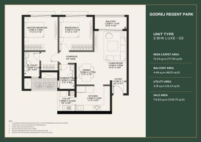 Image of 1246 Sq.ft 2 BHK Apartment / Flat for sale in Godrej Regent Park, Kadagrahara, Bengaluru for Rs. 12400000