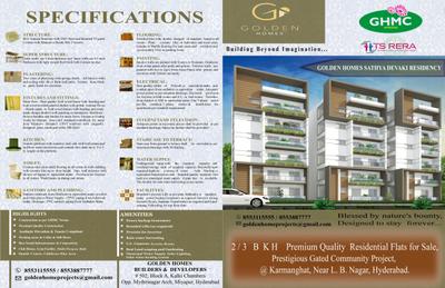 Image of 1150 Sq.ft 2 BHK Apartment / Flat for sale in Golden Sathya Devaki Residency, LB Nagar, Hyderabad for Rs. 9550000